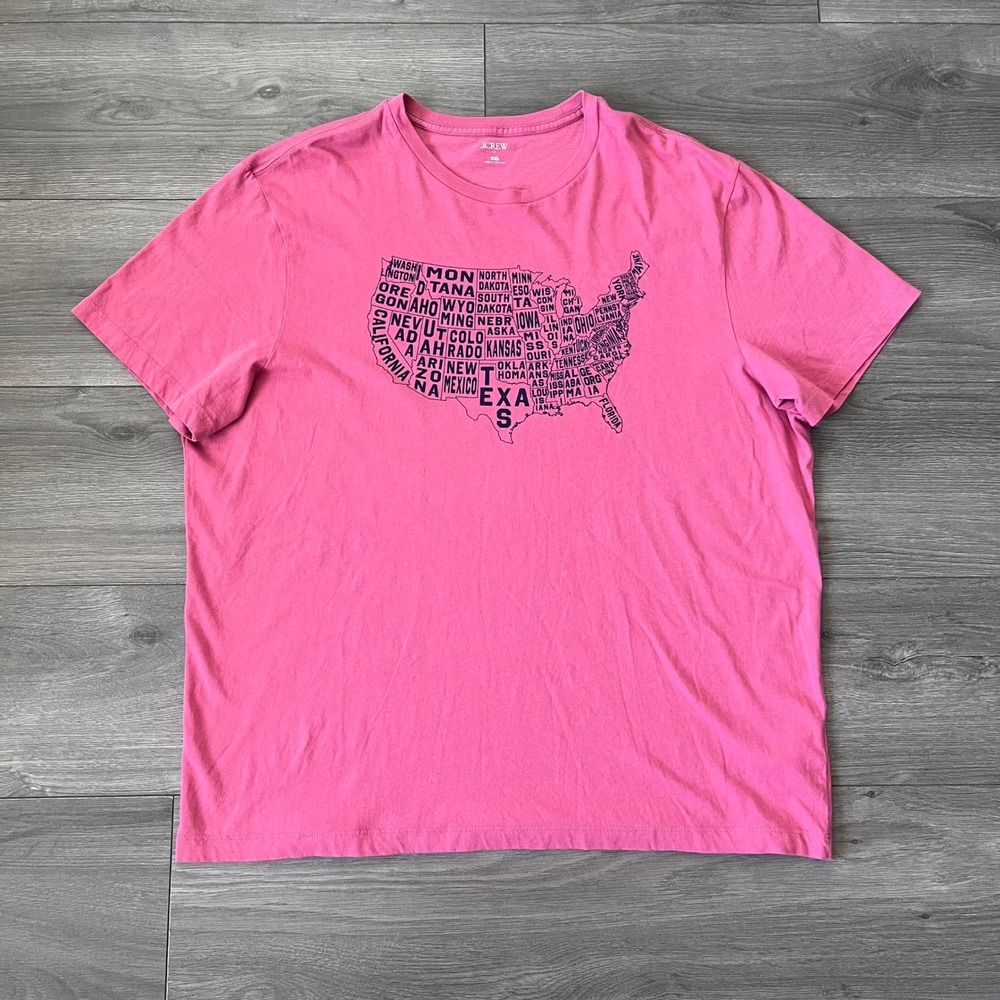J.Crew Mens XXL Pink United States Map Graphic T-Shirt Short Sleeve Cotton Tee